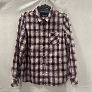 Tommy Hilfiger Red White Blue Plaid Long Sleeve Button Down Shirt Womens Medium